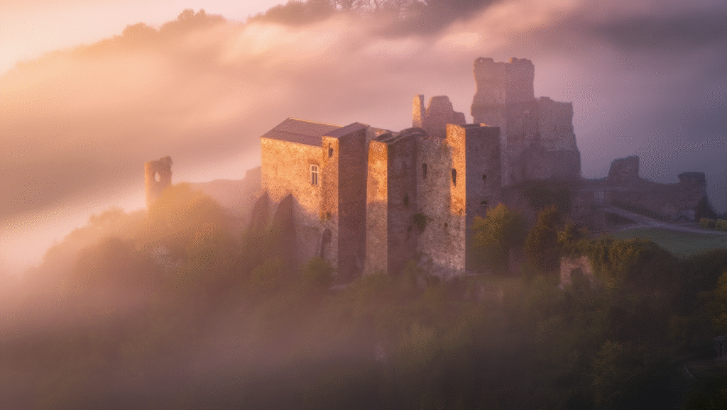 Châteaux Cathares méconnus : Vue du château de Saissac surplombant les gorges de la Vernassonne en Montagne Noire