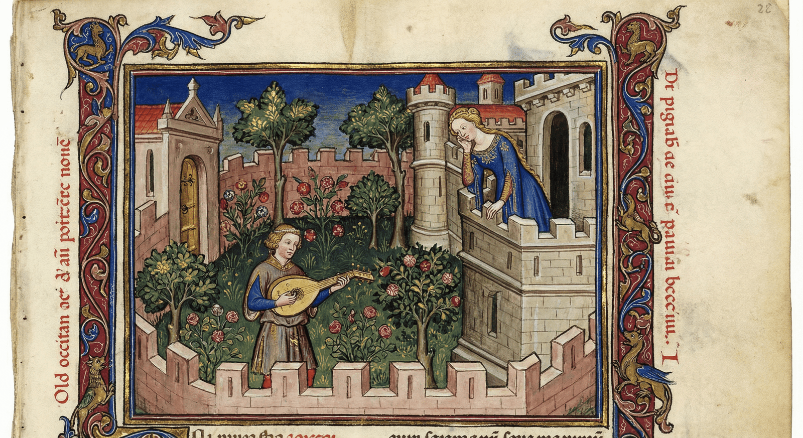 Amour courtois dans un jardin médiéval.